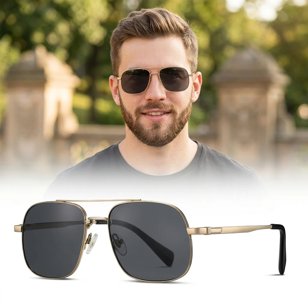 

Men Sunglasses Pilot Sun Glasses Anti Scratch HD Glass Lenses Titanium Eyeglasses Frame Driving Goggles UV400 Shade Eyewear