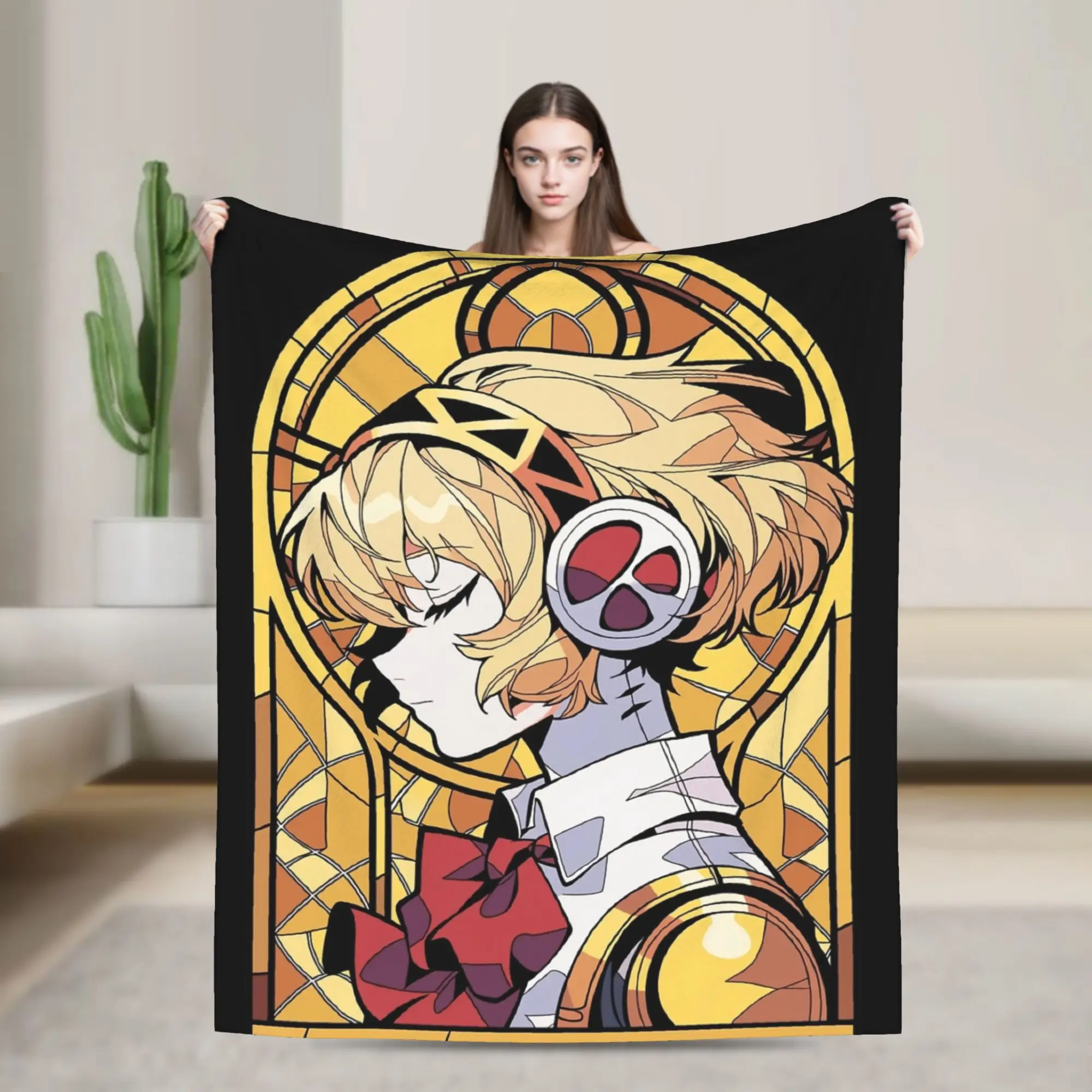 Persona Stained Glass Aigis Flannel Blankets  Creative Throw Blanket for Home 150*125cm Rug Piece