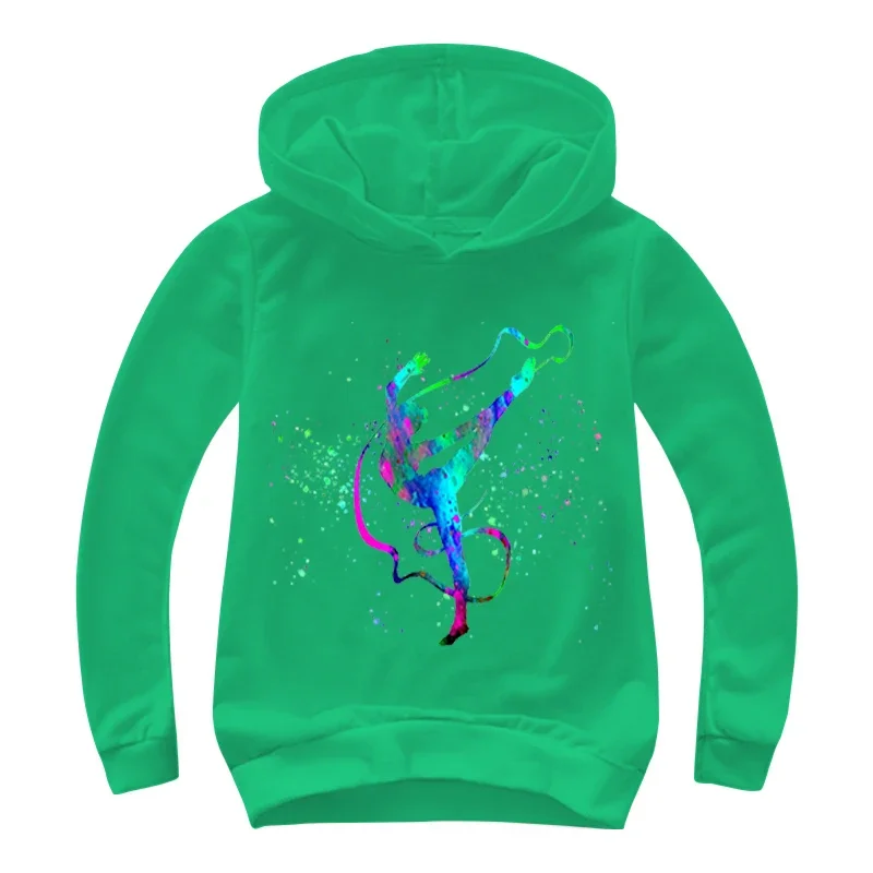 Watercolor Gymnastics Graphic Hoodie Children Spring Autumn Cartoon Hooded GYM Sweatshirts Boys Pullover Tracksuits Girls tops