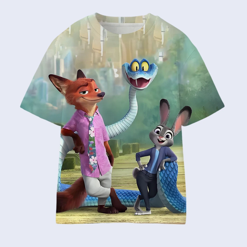 جديد Zootopia 2 طباعة تي شيرت رجالي جودي هوبز ونيك وايلد الكرتون نمط قصيرة الأكمام الصيف رداء علوي غير رسمي لارتداء اليومي