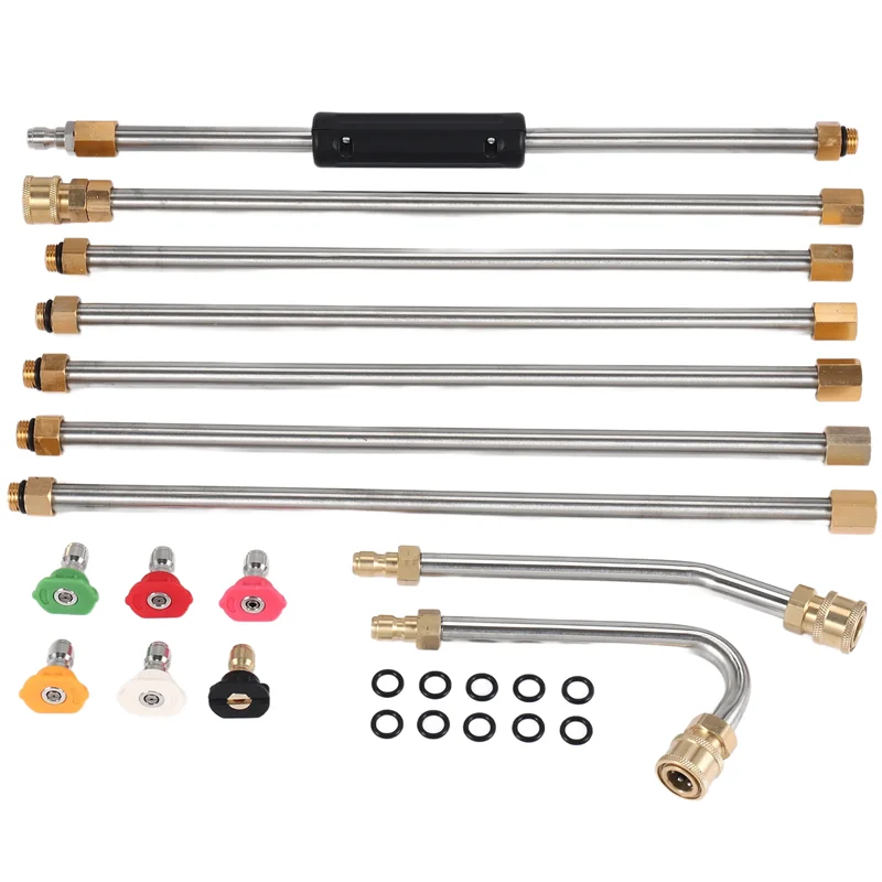 7 Pieces Pressure Washer Extension Wands 10Ft Replacement Lance, Curved Rod 30 Or 120 Degree, 6 Pieces Spray Nozzle Tips-FSM