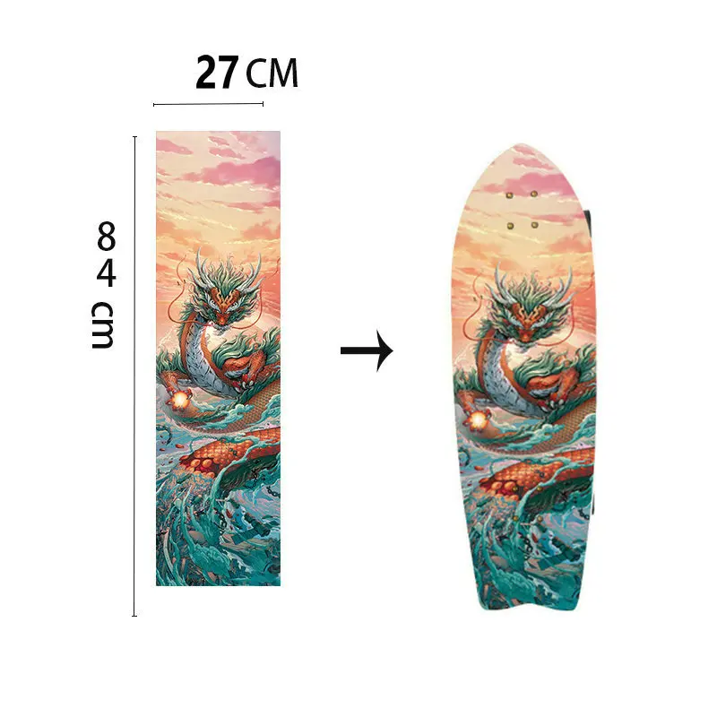 Land deska surfingowa deskorolka papier ścierny 84*27cm cyfrowy Spray Emery deskorolka Griptape elektryczny skuter Cruiser Longboard naklejki