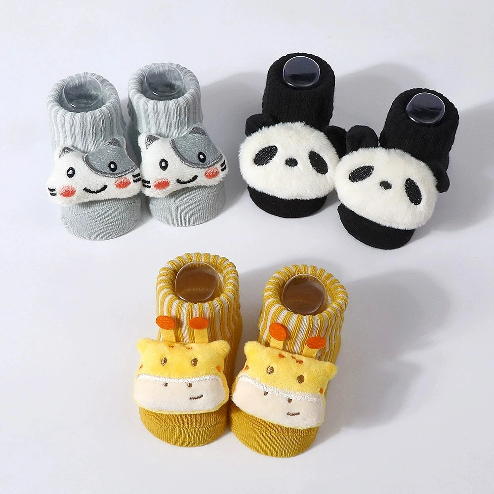 3 Pairs Kids Cotton Socks Cute Cartoon Animal Pattern Comfy Breathable Baby Cotton Mid Socks 0-6 Month Newborn Accessories