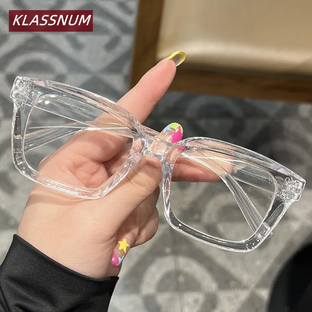 KLASSNUM Clear Lens Glasses Retro Square Eyeglasses Women Anti-Blue Light Glasses Fashion Eyewear For Reading Computer Goggles - 3
