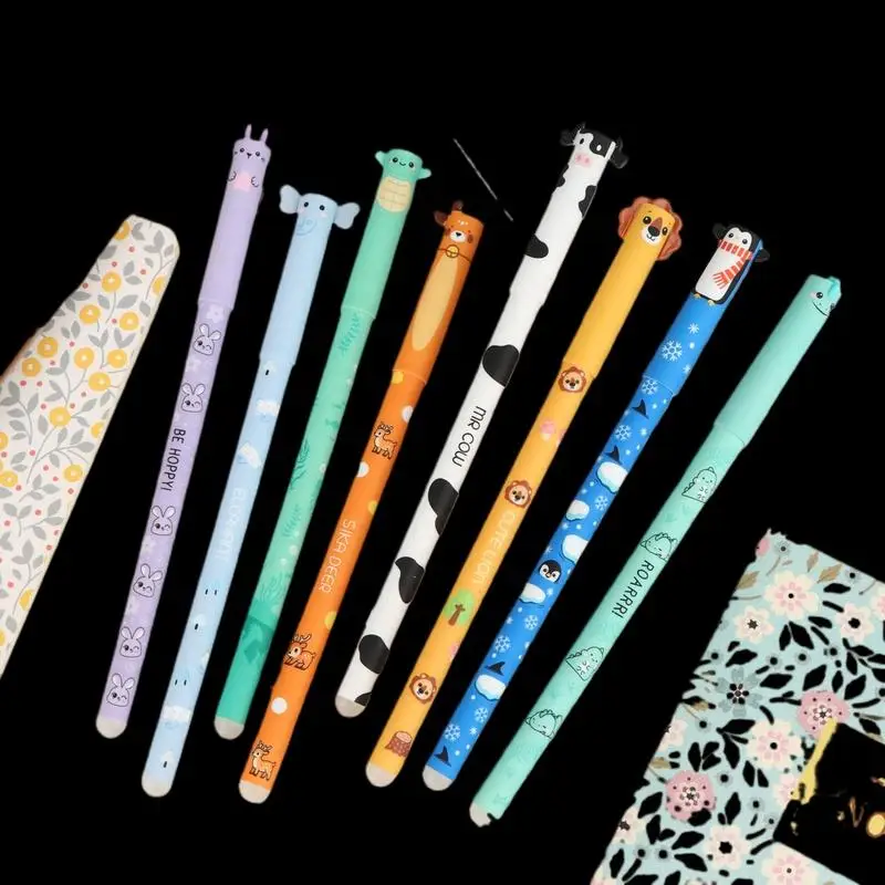 0.5mm cartoon animals 8 erasable gel pens Color ballpoint pens Smooth writing office stationery supplies view 3