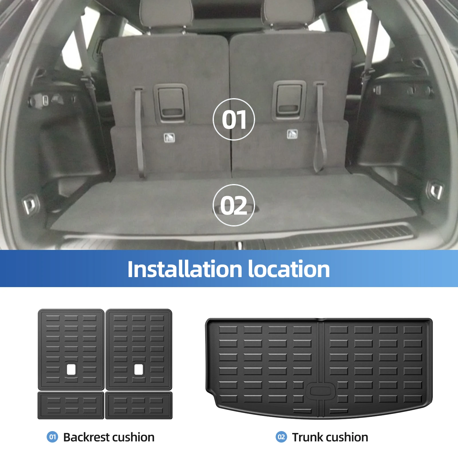 Left Drive for Jeep Grand Cherokee L (7Seater Second Row Bench) 2021-2025 TPE Car Floor Mats Cargo Liner Trunk Pad Black