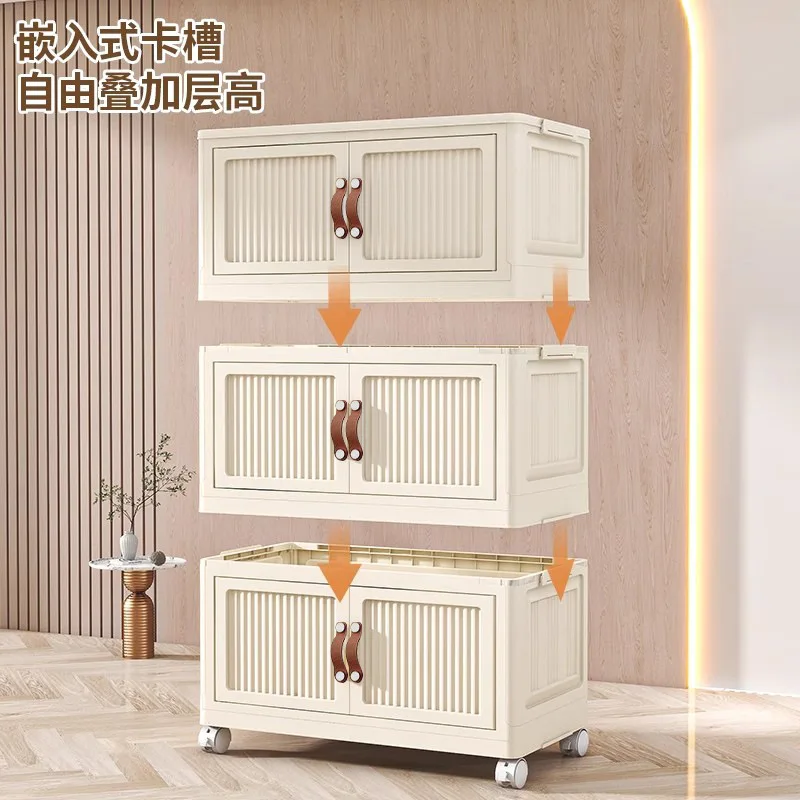 Household multi-layer folding double-door storage cabinet, living room kitchen locker