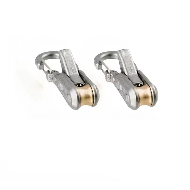 Outdoor Self-Locking Rope Fastener 2Pcs Brass Pulley Cord Tensioner with Carabiner for Tent Awning Clothesline Secure Binding