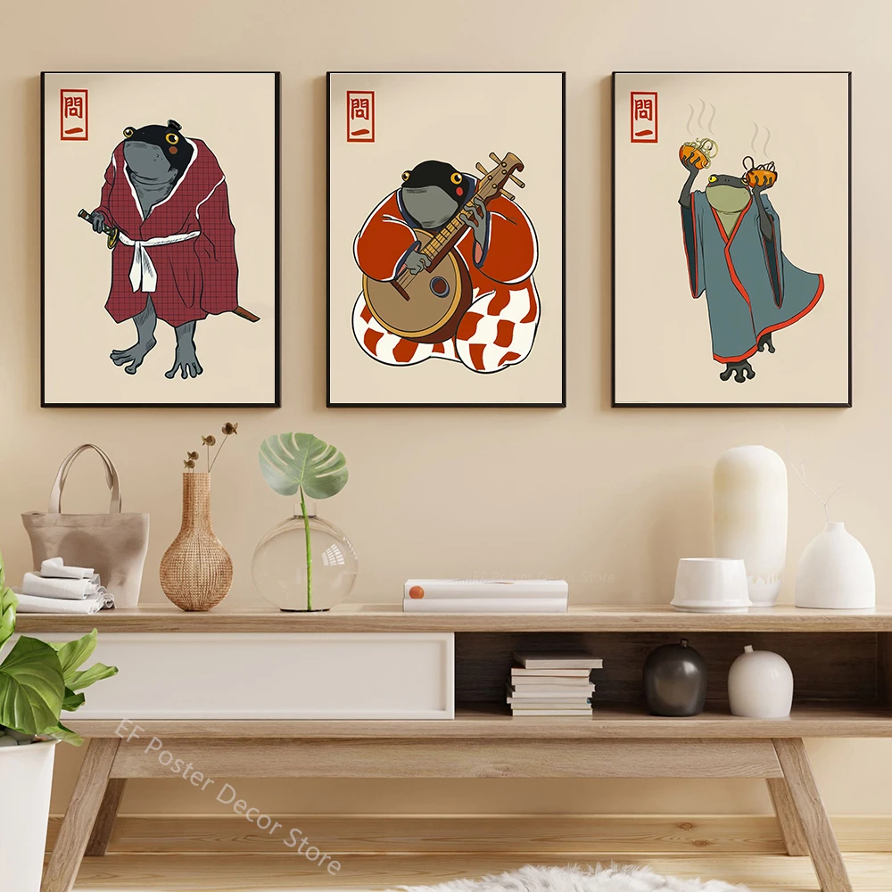 Japońska Żaba Plakat Śmieszne Żaby Estetyczne Wydruki Zwierzęta Pokój Dom Klub Przedpokój Wystrój Sztuka Malarstwo Ścienne Matsumoto Hoji Artwork — zdjęcie 4