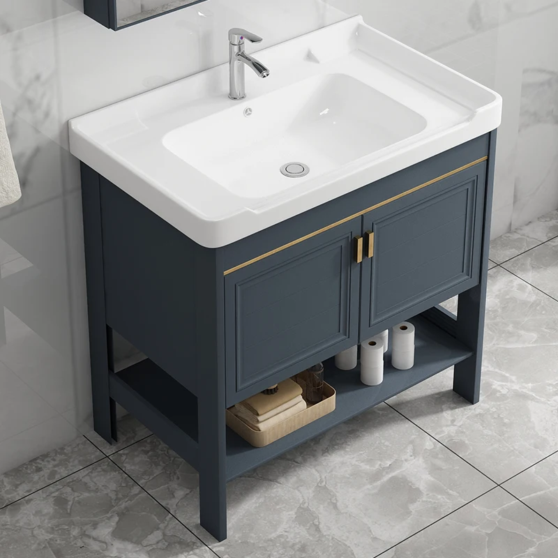 Space aluminum floor-standing washbasin combined bathroom cabinet toilet balcony ceramic washbasin