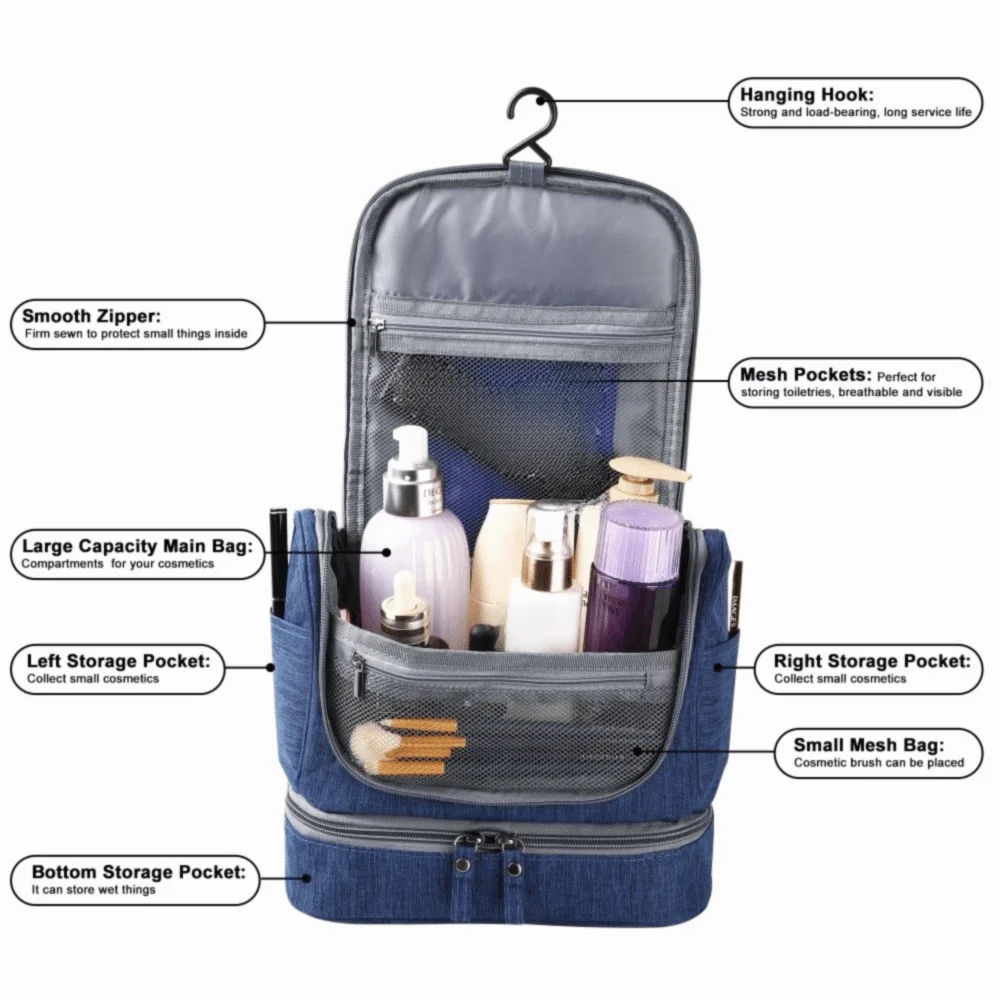 Solid Color Hanging Makeup Bag Oxford Cloth Waterproof Cosmetic Organizer Large Capacity Multifunctional Cosmetic Bag Unisex