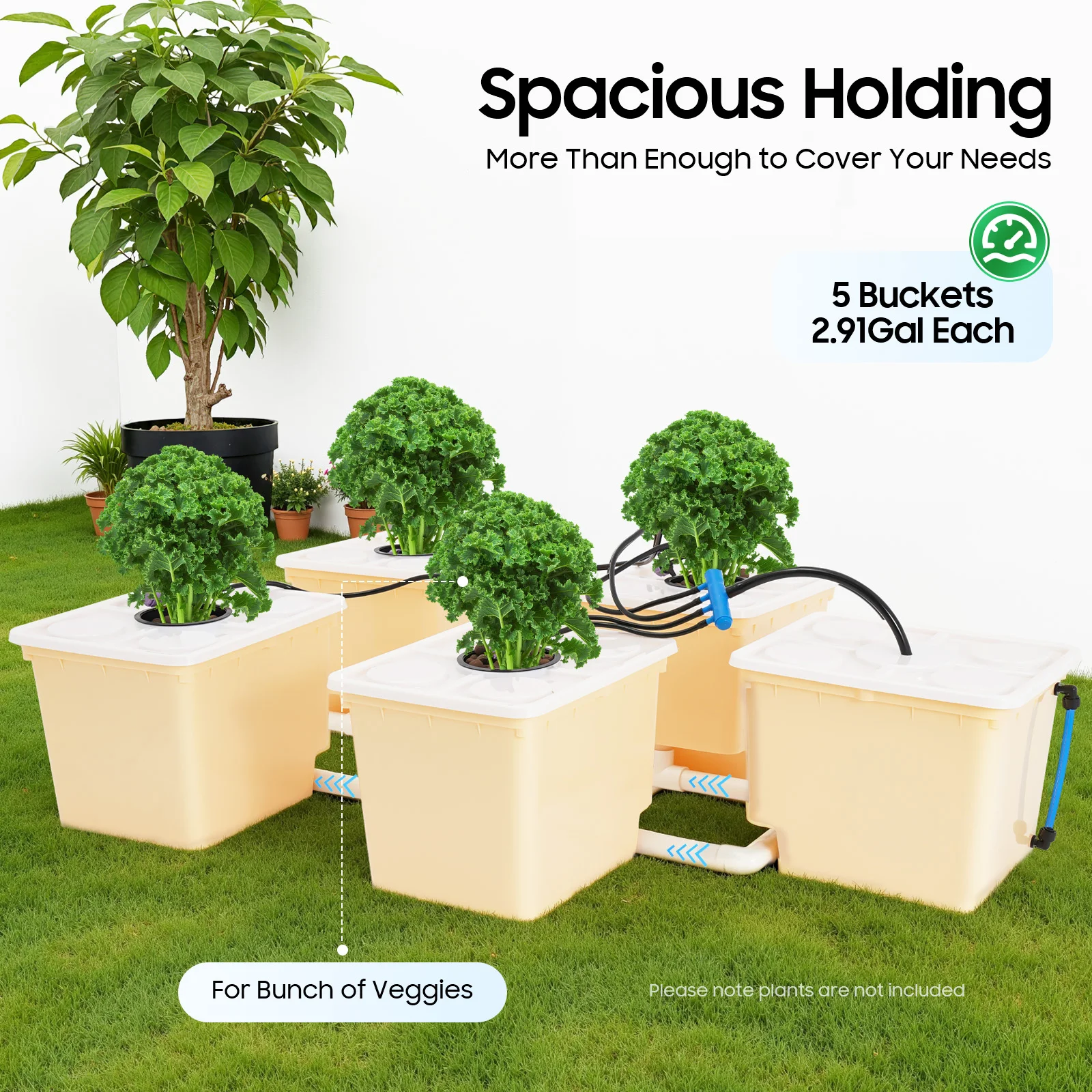 

Hydroponic System 2.91 Gallon Deep Water Culture Bucket Drip Growing System Kit Set of 5 Buckets Garden Plant Box with Pump