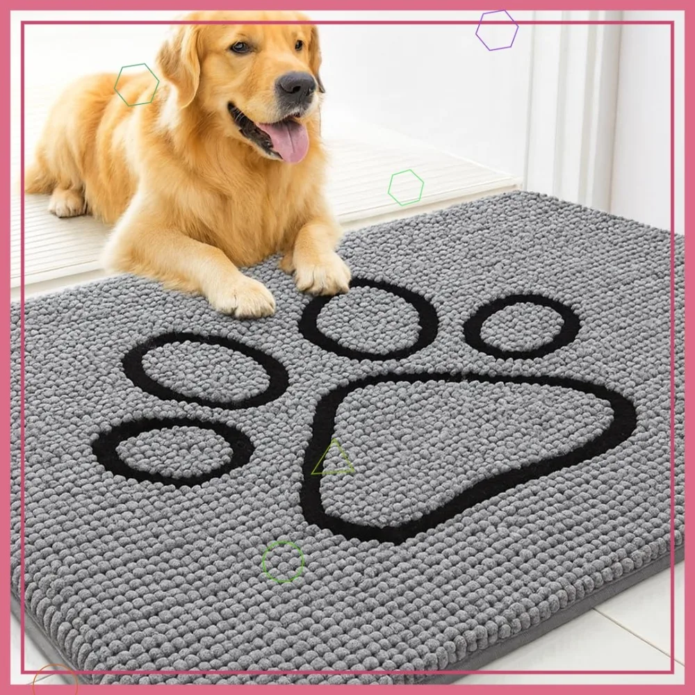 

Super Absorbent Microfiber Dog Door Mat, Non-Slip Indoor Rug for Muddy Paws, Quick-Dry Chenille, Machine Washable, Grey 36x60