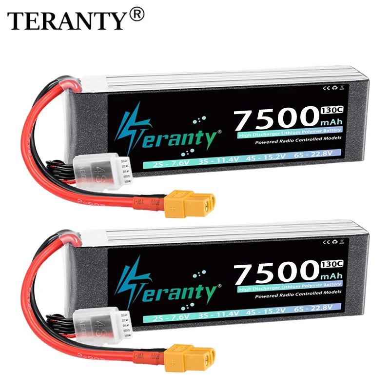 Teranty Lipo Battery 4S 7500mAh 14.8V 70C 15.2V 120C with XT60/XT90/EC5 for RC Car Trucks Boat RC Helicopter FPV Drone Airplane