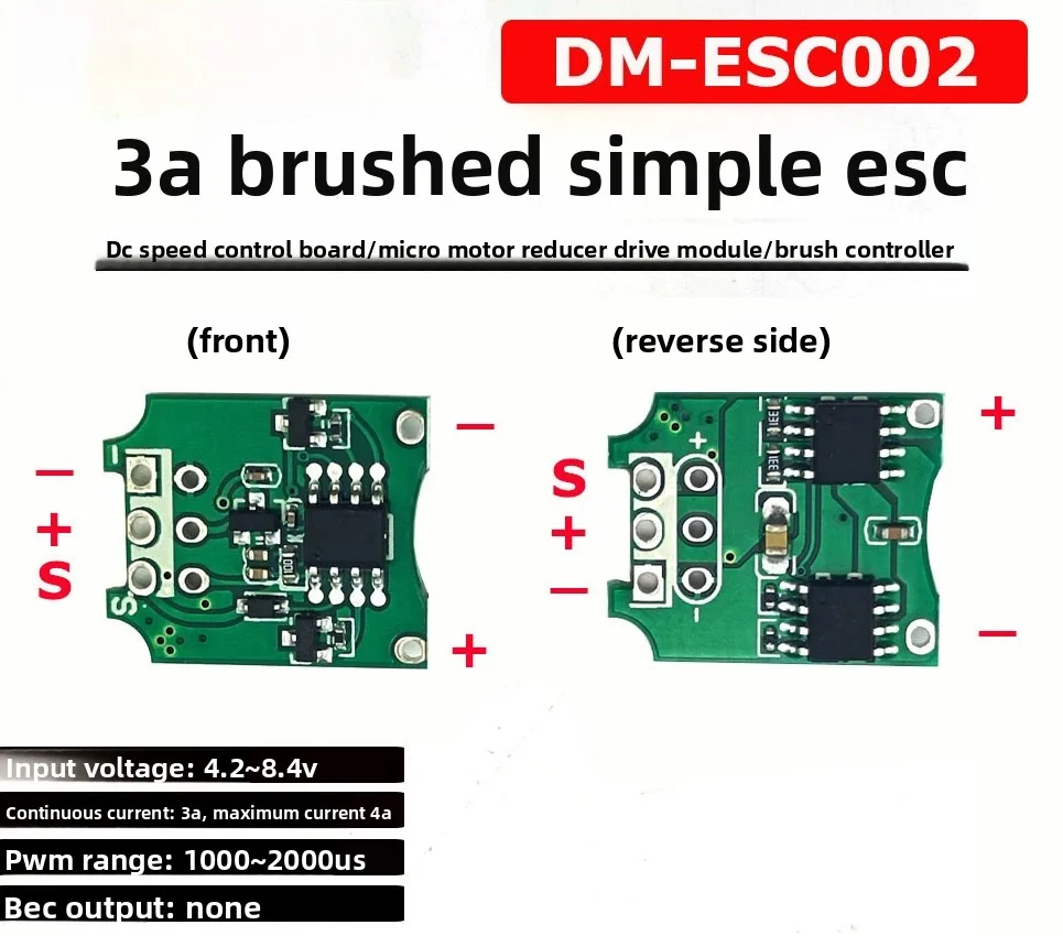 DM-ESC002 3A Mini Bidirectional Brushed ESC, DIY Forward Reverse Motor Speed Controller, 4.2-8.4V DC for RC Multirotor