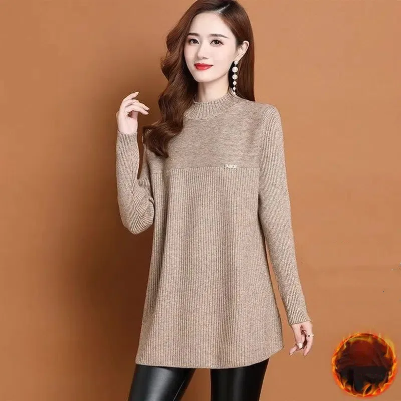 Dames Warme Trui Trui Shirt Voor De Lente Herfst 2023 Nieuwe Casual O-hals Patchwork Breien Koreaanse Slanke Onderkant Top Oversized