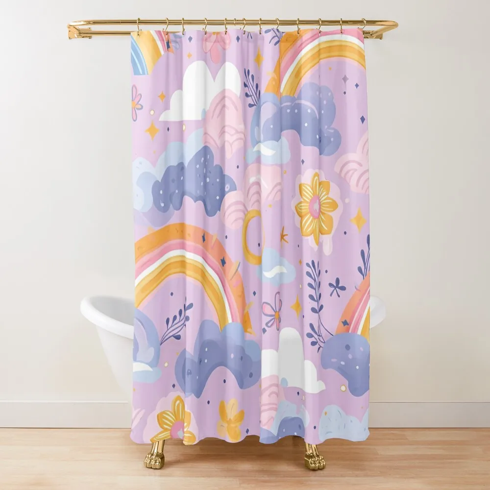 

Seamless Rainbow Cloud Flower Star Pattern Shower Curtain Shower Set Bathroom For Shower Anime Curtain