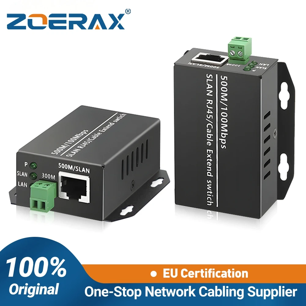 ZoeRax 100Mbps Ethernet Extender 500M Cat5e Cat6 LAN Extender Twisted Pair/Coax Cable Network Repeater for IP Camera