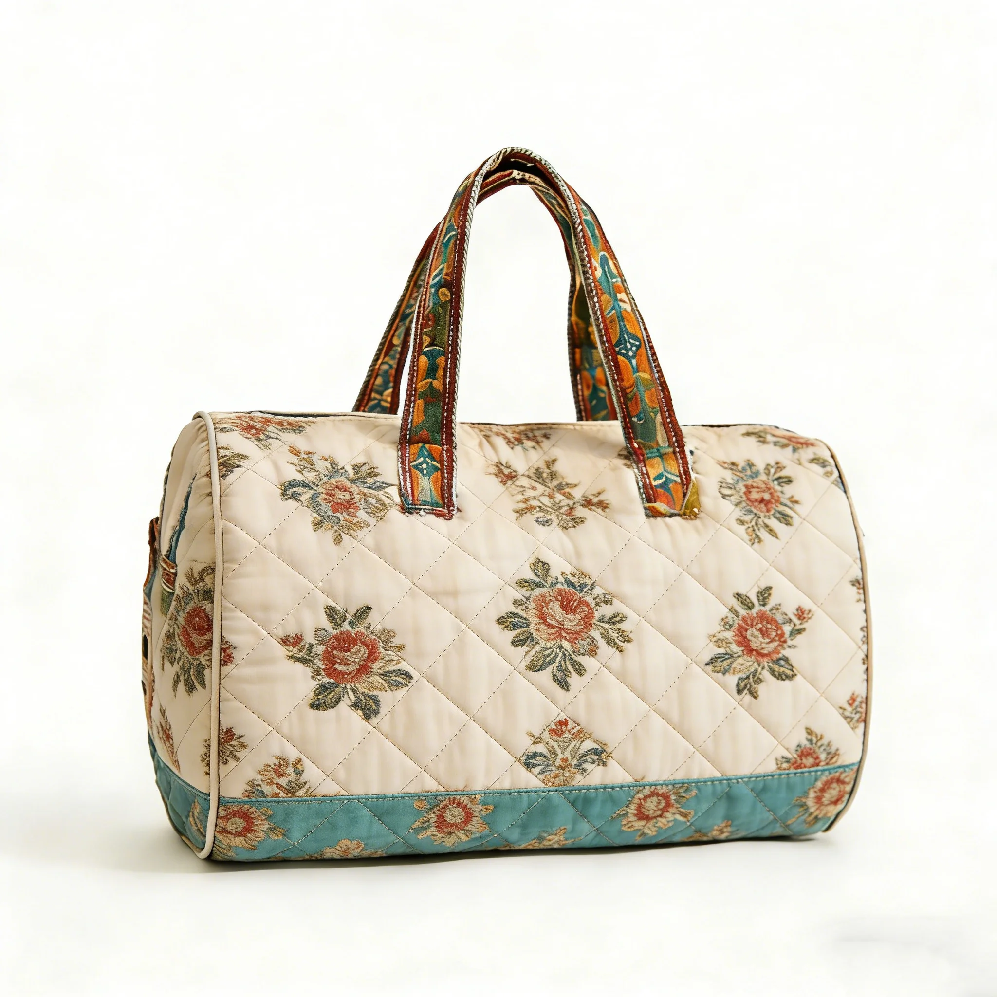 Diamond Grid Printing Forest Quilted Duffle Bag Camping Trailer Travel Tote Men Women Handbag Weekender Bag
