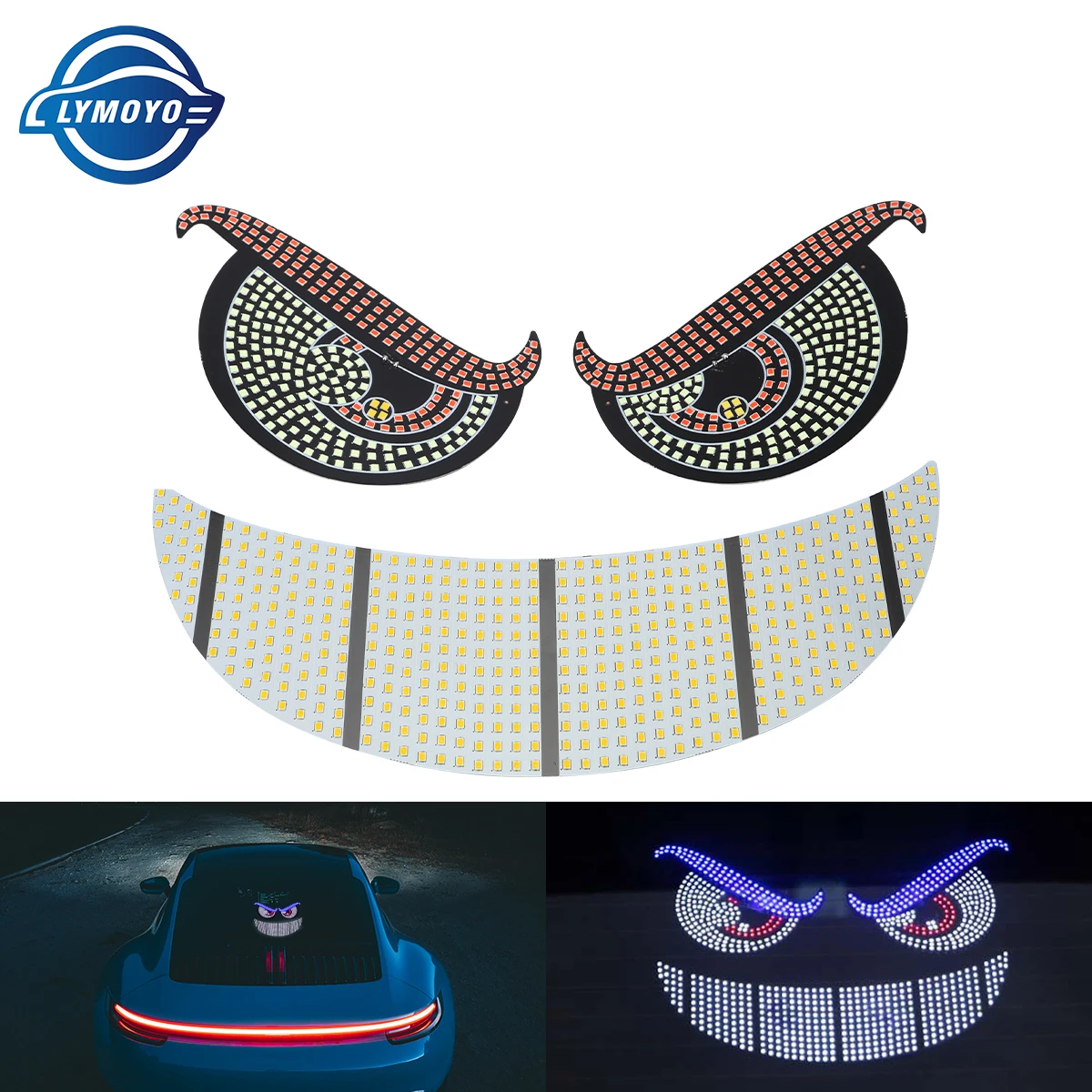 

Dynamic Devil's Eye Screen Light Car Front and Rear Windshield Cool Expression Warning Light USB 5V Exterior Decorative Lights