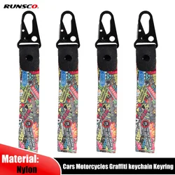 JDM Style Car Keychain Nylon Gift Lanyard Keyring Cars Motorcycles Graffiti keychain Key Starp Key Pendant