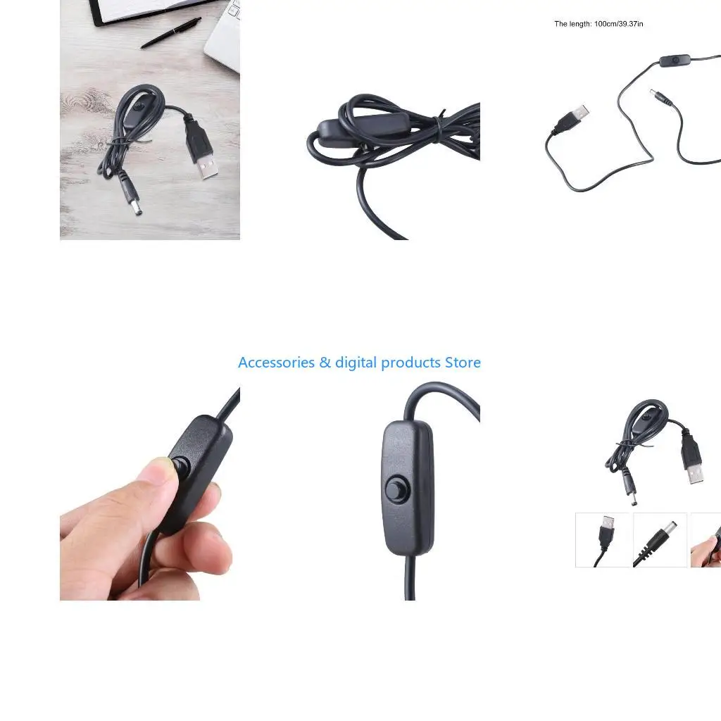 77JD 3.28ft USB to 5.5mmx2.1mm DC5521 Plug Charging Cable Power Wire with Switches