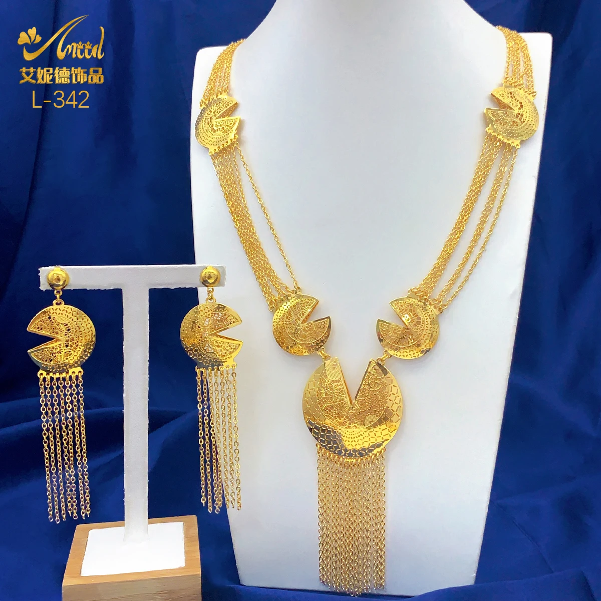 

New Luxury Dubai Gold Color Jewelry Sets Long Tassel Necklace and Earrings For Women Wedding Jewelry Accessories Party Gifts