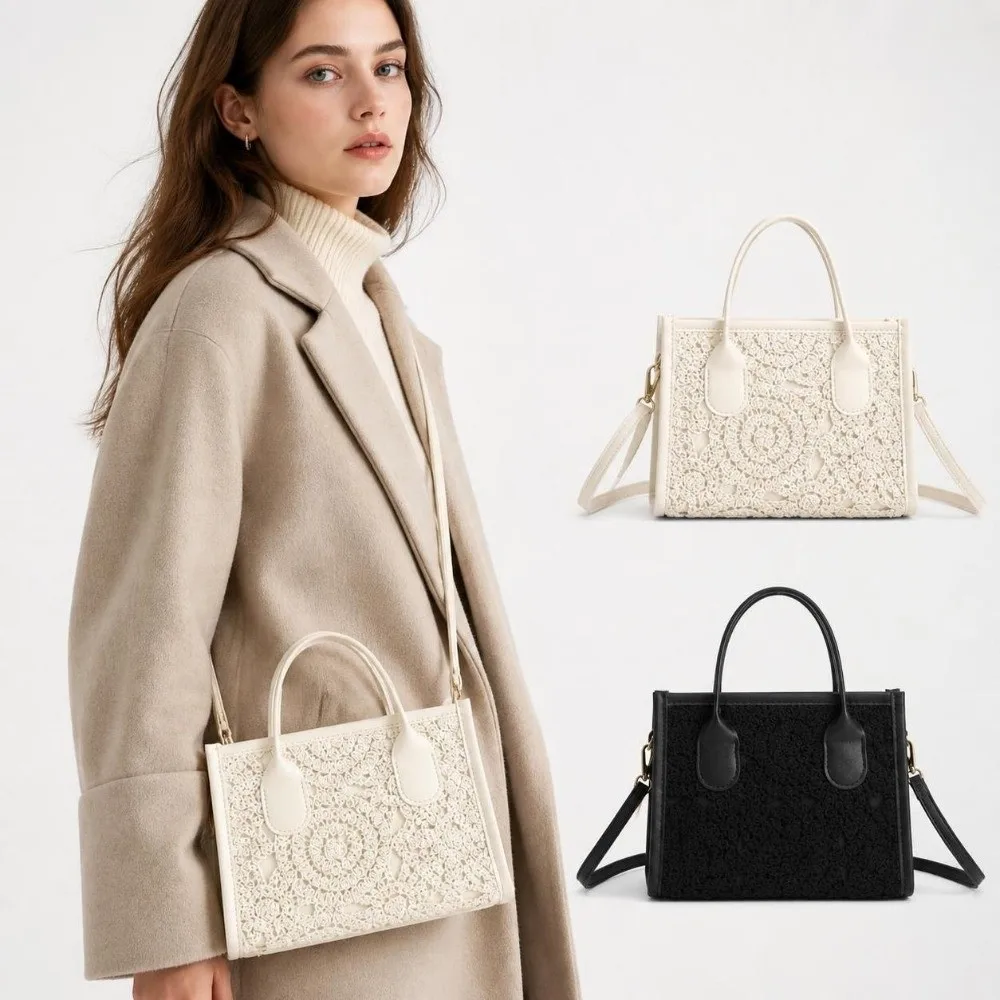 Removable Shoulder Strap Tote Bag Floral Crochet Lightweight Hollow Lace Handbag Large Capacity Hollow Lace Crossbody Bag Women