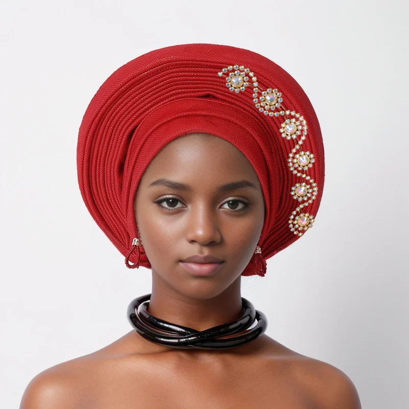 Turban Africain à la Mode avec Diamant pour Femme, Cravate de Sauna, Enveloppes de Tête, Équipement de Mariage Nigérian