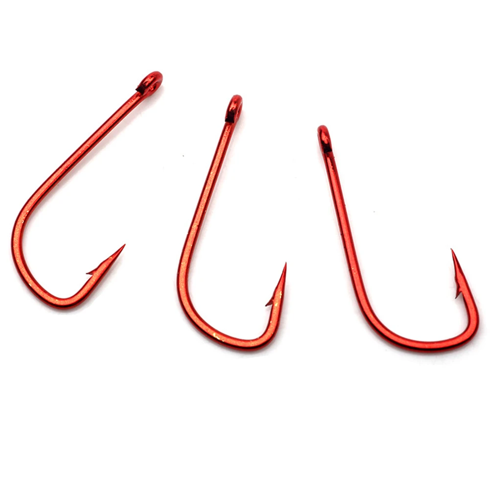 100pcs High Carbon Steel Fishing Hook Red With Barb Fast Attack Single Hooks Design For Live Bait Fishing Tools Accessories image 5