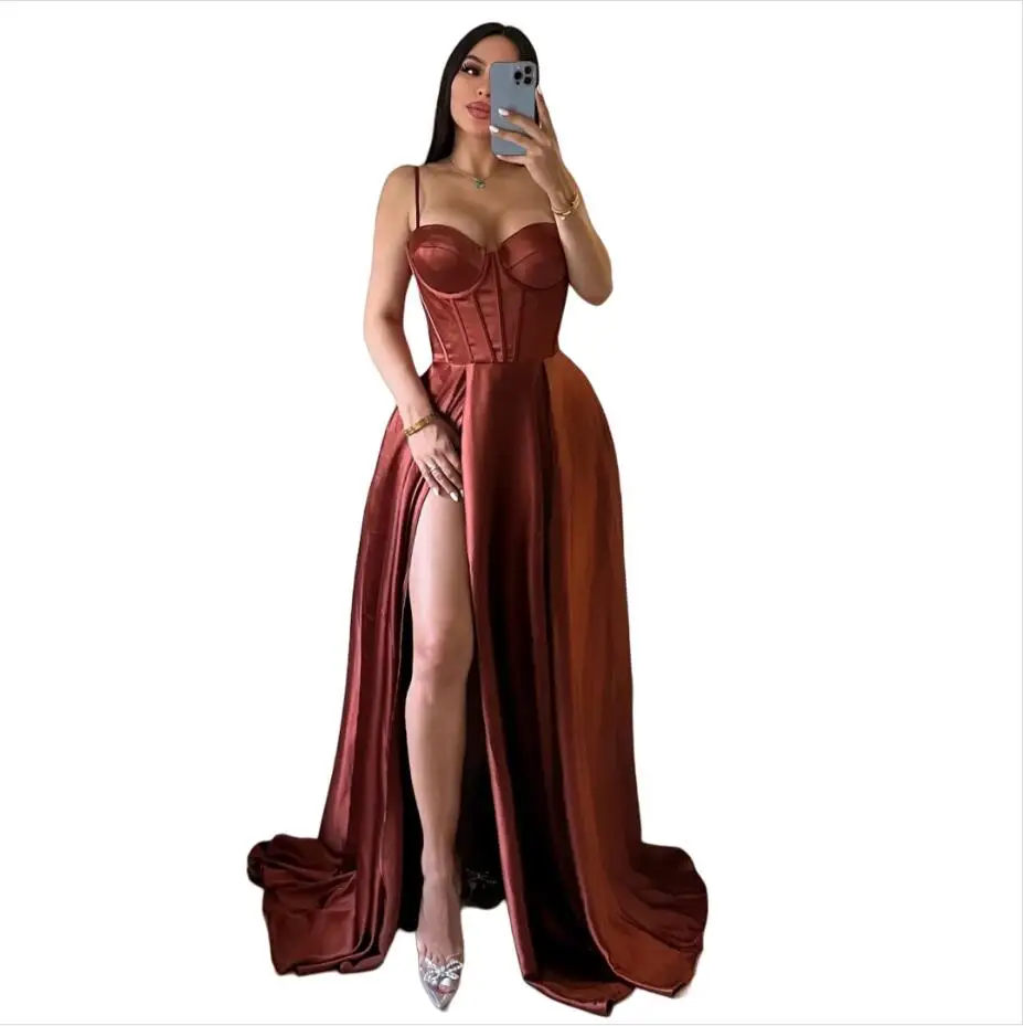 

Customized Sweet Evening Dresses Women Spaghetti Straps Pageant Party Gowns Bustier Corset Slit Vestido De Novia