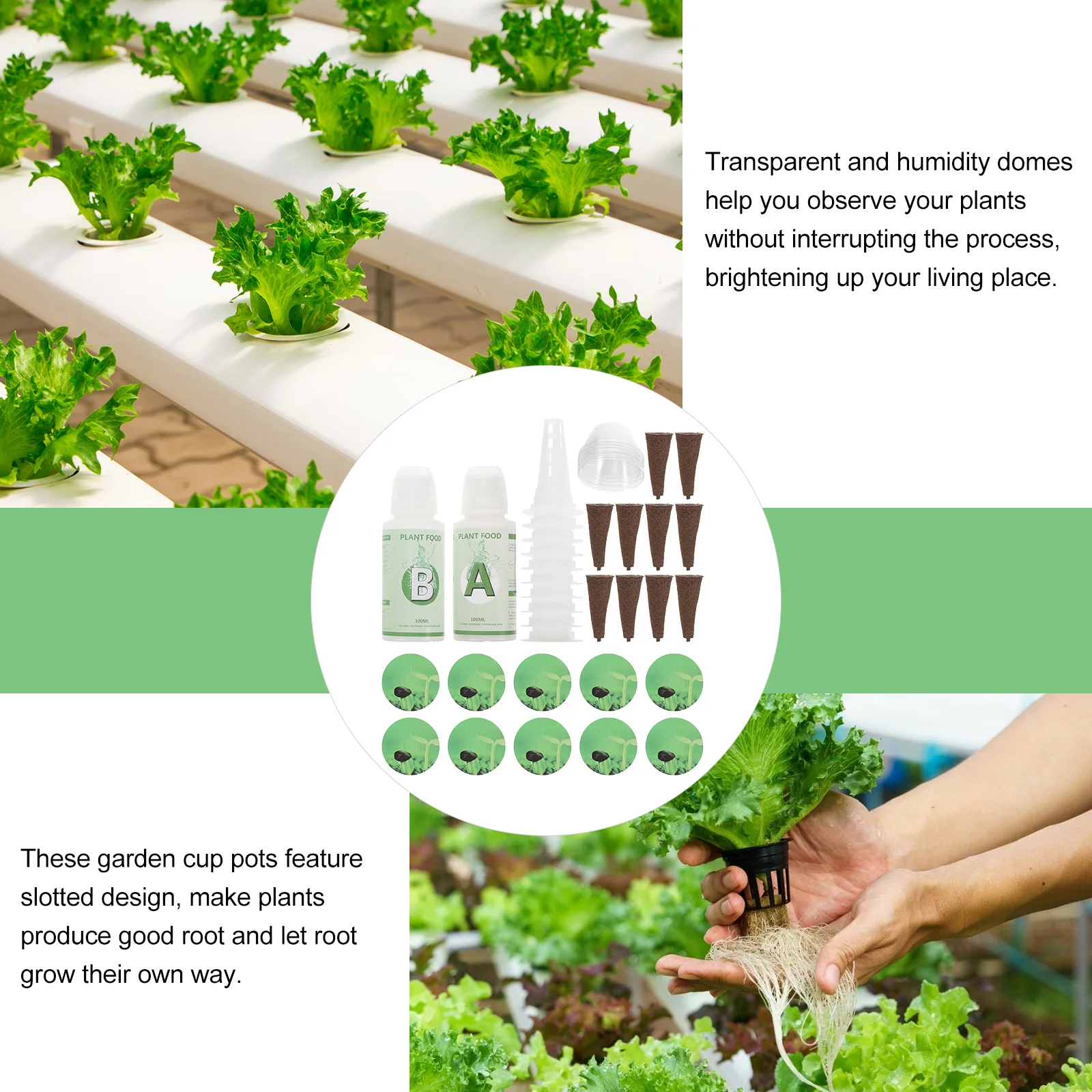 

1Set Hydroponic Grow Basket Soilless Planting Pots Transparent Insulation Lids Kit Indoor Gardening Seedling Dome