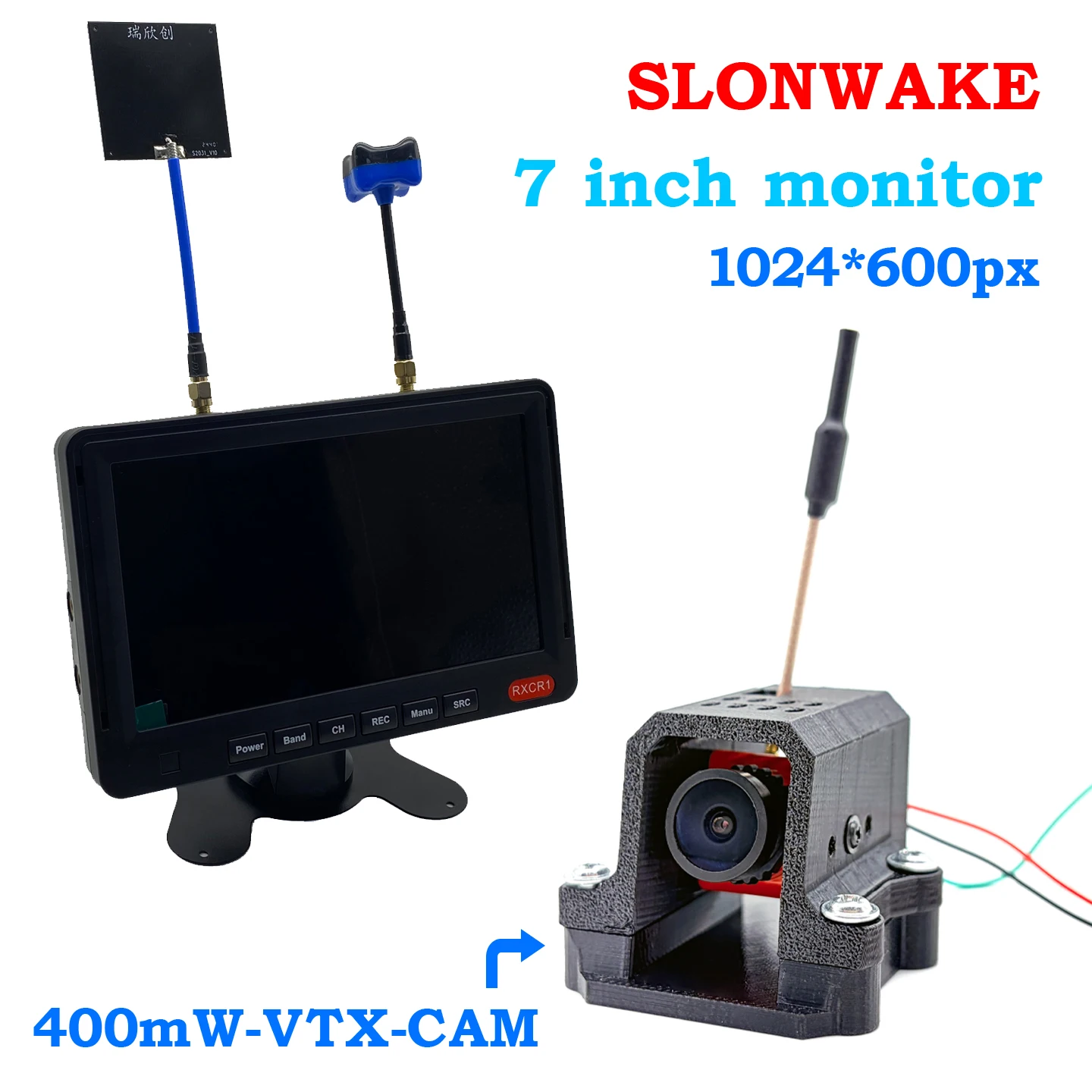 5.8G 48CH 7インチFPVモニター 1024*600px 内蔵バッテリーと400mW調整可能なVTXトランスミッター一体型CMOS 1500TVL FPVカメラ