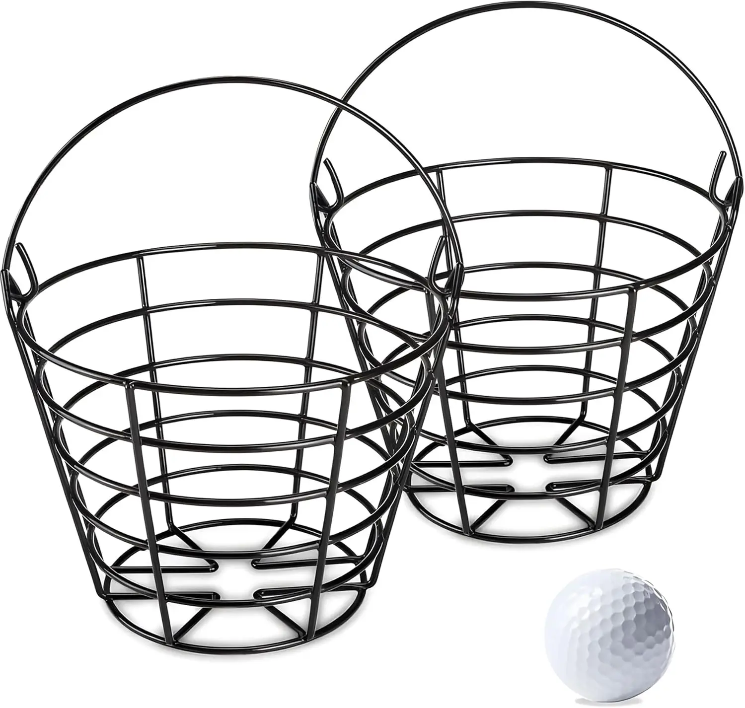 (Set of 2)Outdoor Portable Golf Ball Metal Range Basket Golf Ball Storage Bucket with Handle  Golfball Container Holds 50 Balls