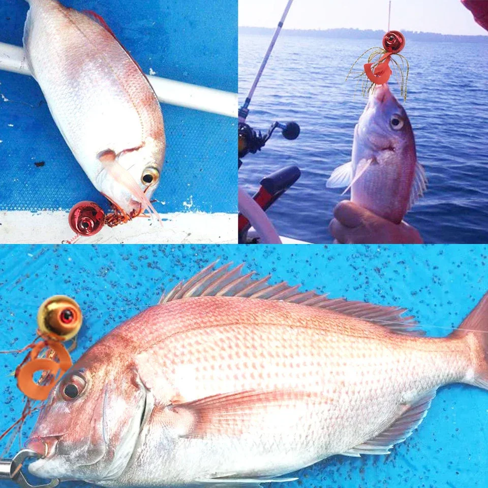 Deep Sea Slow Jig Head with Skirt, Lead Silicone Baits, Saltwater Fishing Lure, 3D Eyes, 60g, 80g, 100g, 120g, 150g, 200g - view 6