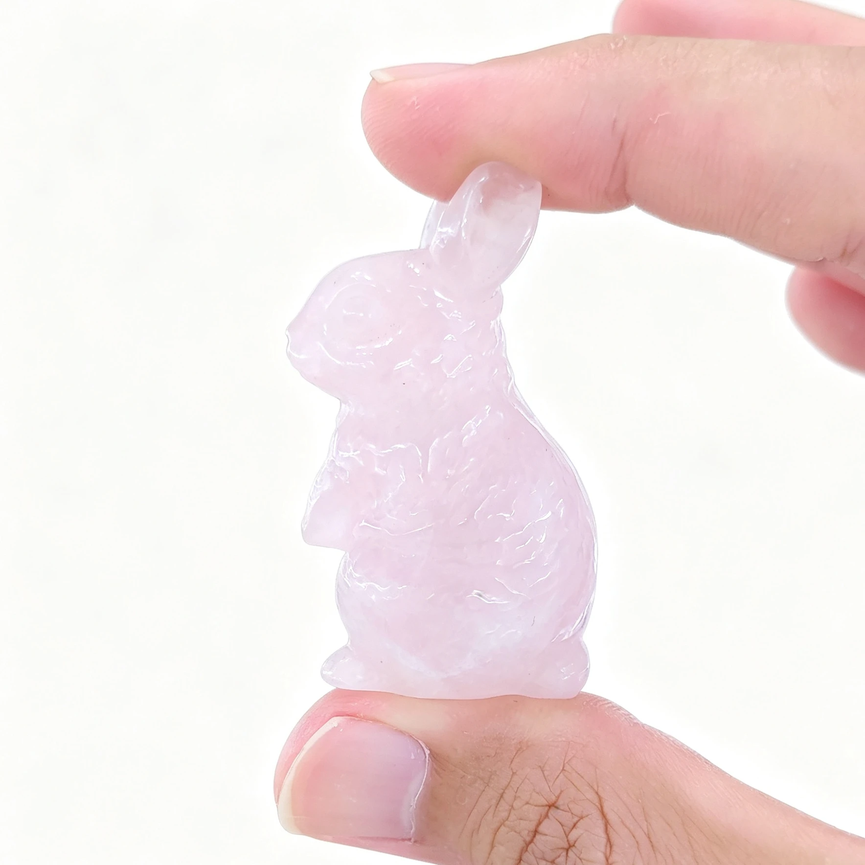 Natural Rose Quartz Carved Rabbit Figurine Gemstone Bunny Statue Desktop Crystal Crafts Animal Ornament Room Decor 1 Pc