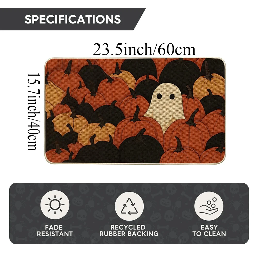 VIKAMA Ghost Pumpkin Halloween Doormat Low-Profile No Slip Washable Area Rug for Home Decoration Floor Mat for Indoor Outdoor