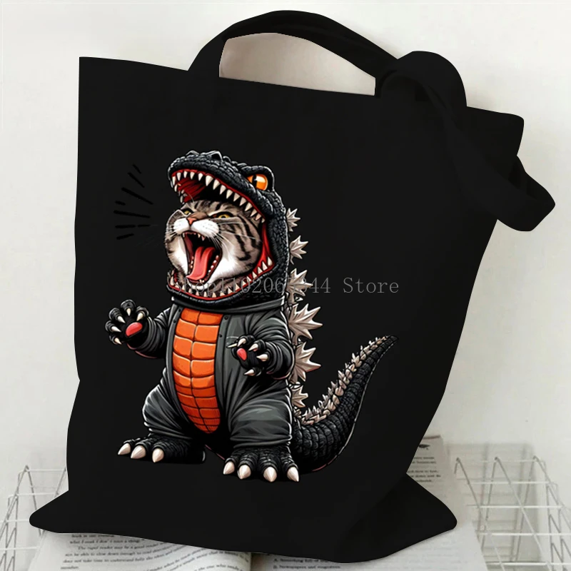 New Funny Dinosaur Cat Harajuku Shoulder Bag for Women Casual Cartoon Scream Cat Shopping Bag Fashion Street Handbags for Lady