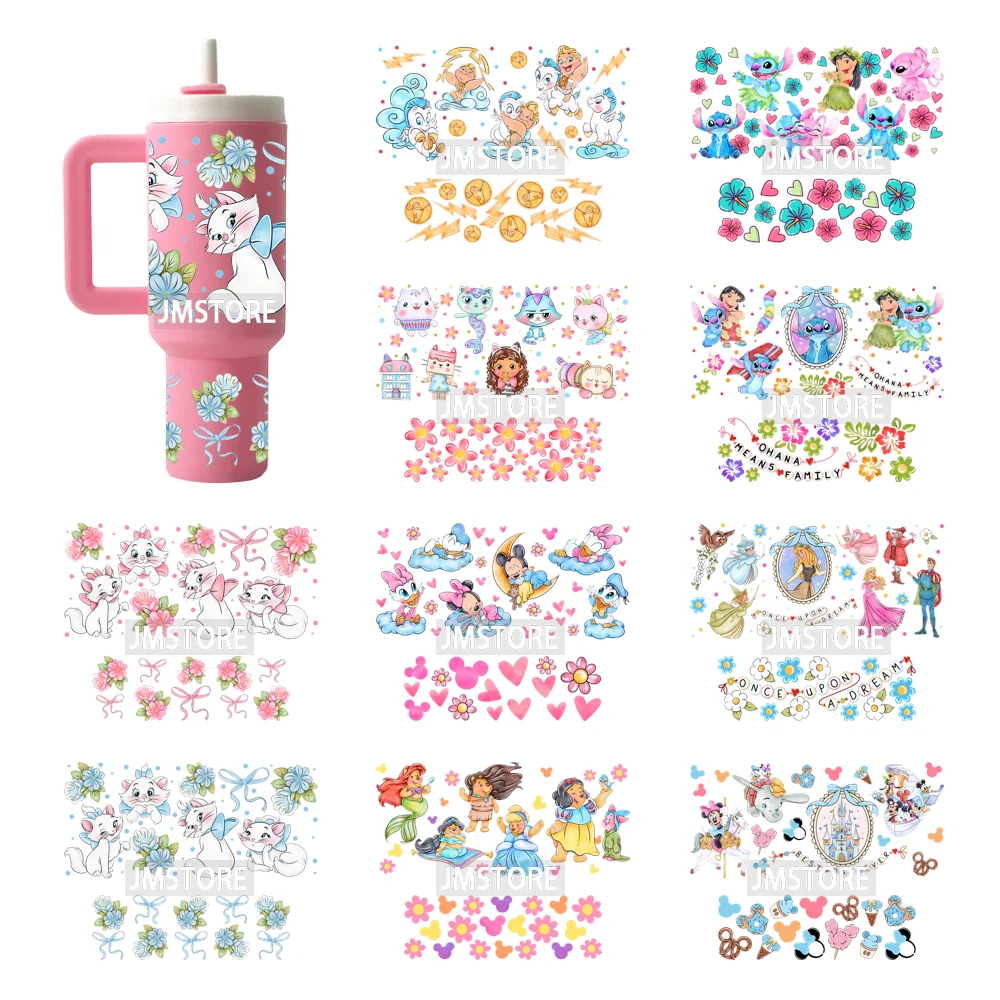 Coquete gato dos desenhos animados princesa reino mágico uv dtf envolve pronto para usar adesivos de transferência à prova dwaterproof água para mini copo chaveiro