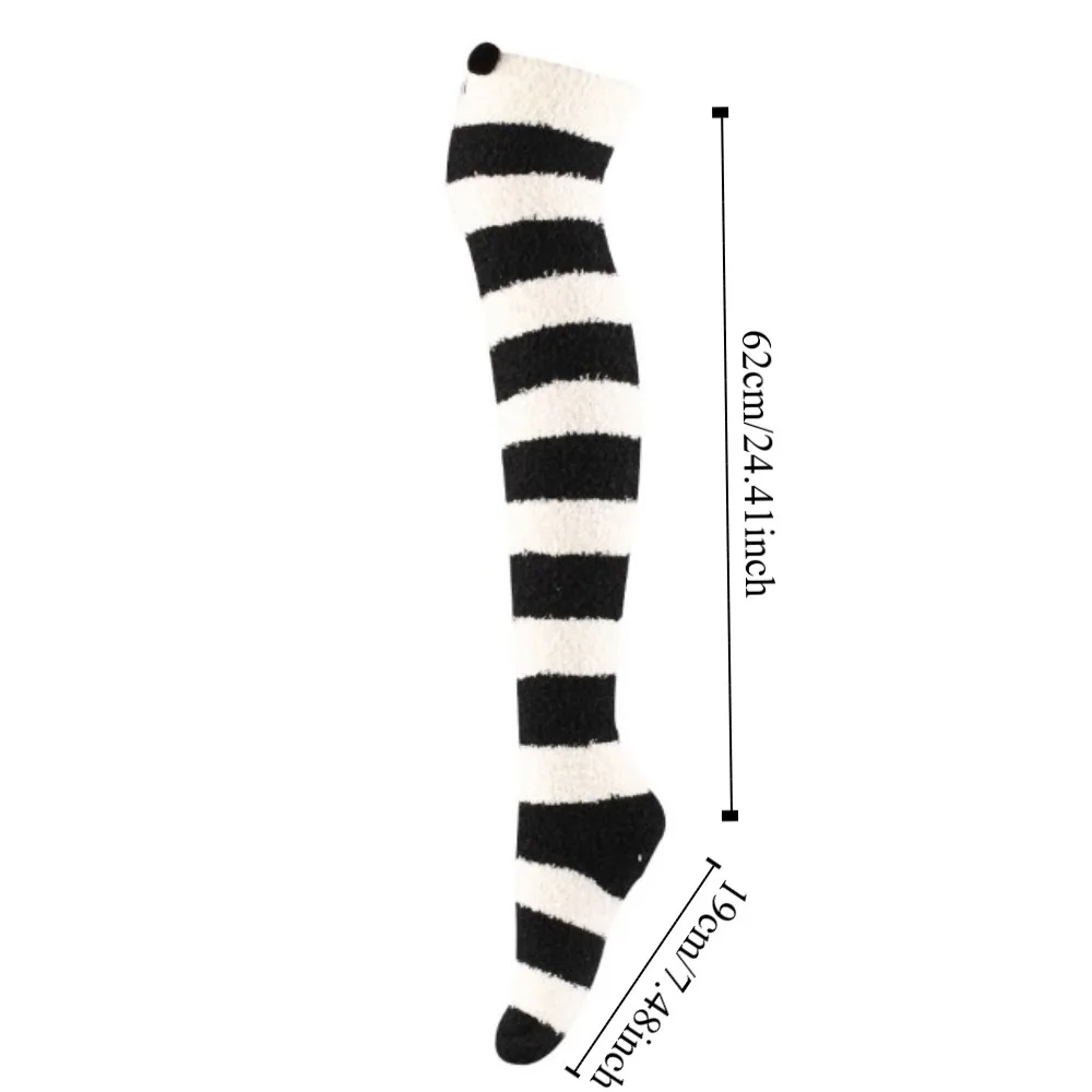 Sweet Striped Over-knee High Socks Bear JK Winter Stockings Women Hosiery Warm Coral Fleece Stockings Girls