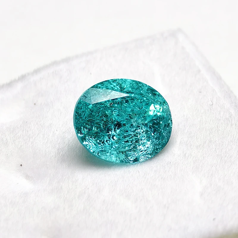 مختبر نمت Paraiba شكل بيضاوي متصدع قطع الجليد التورمالين الأحجار الكريمة DIY بها بنفسك صنع المجوهرات المواد تحديد شهادة AGL