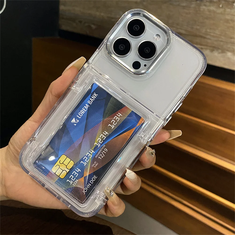 Transparente Handyhülle mit Kartenfach für iPhone 17 Air 15 14 13 18Pro 16 17ProMax Stoßfester Schutz Harte Acryl-Abdeckung – Detail 9