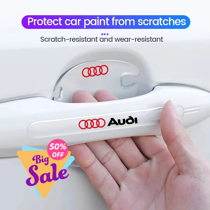 4/8PCS Car Door Handle Protection Sticker Emblem Car Styling For Audi S Line A1 A3 A4 A5 A6 A7 Q5 Q7 RS3 RS S3 S4 S5 S6 S7 S8