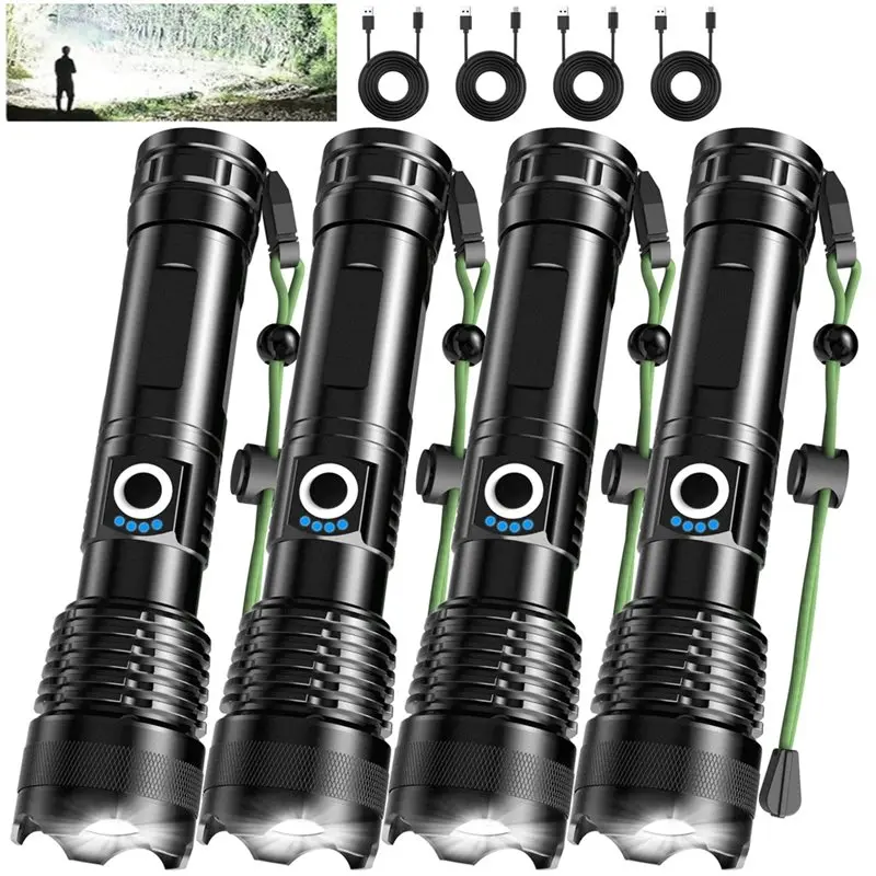 【special】-lot-de-4-lampes-de-poche-rechargeables-usb-c-haute-puissance-etanches-ip65-zoomables