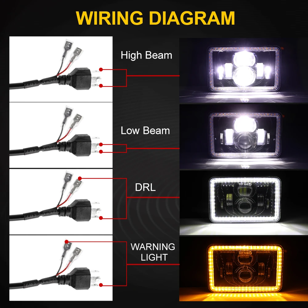 HAOLIDE 4x6 pouces rectangulaire phare LED lampe de signalisation blanc feux de jour pour Peterbilt Kenworth Freightliner 12V 24V