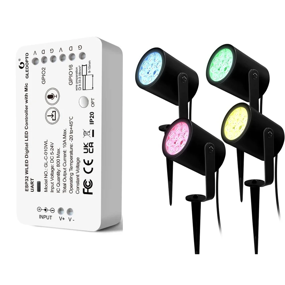 GLEDOPTO ESP32 WLED LED Controller 7W WLED RGB IC Garden Lawn Lamp Addressable Digital LED Light IP66 Waterproof