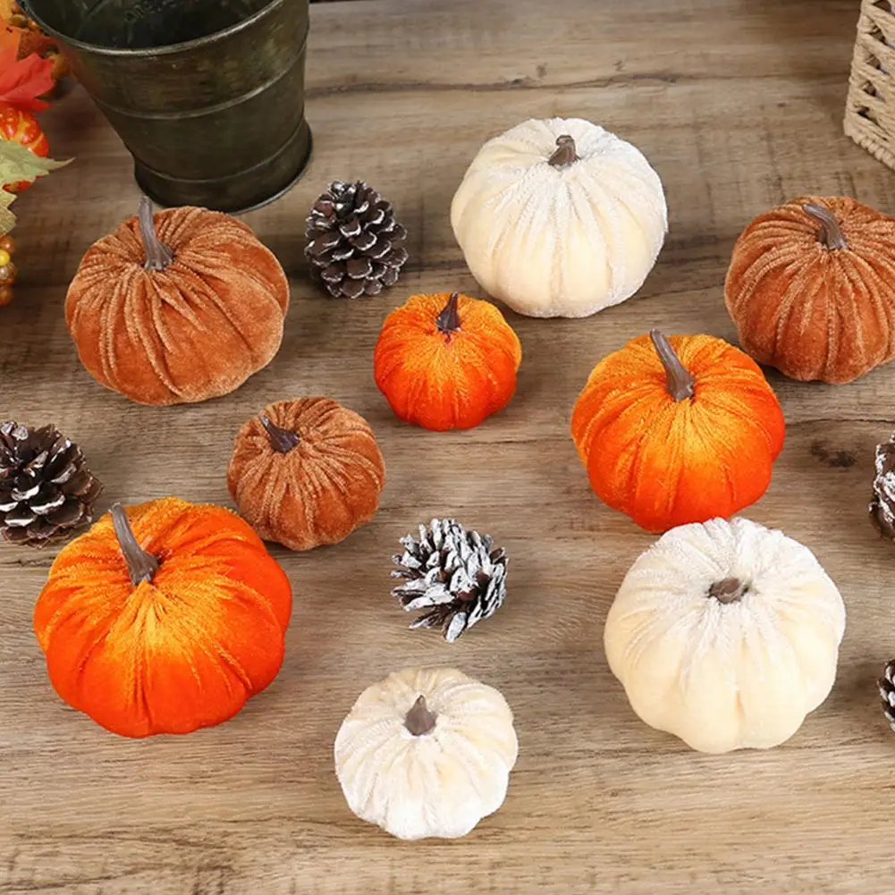 Stuffed Pumpkin Halloween Decor Realistic Halloween Pumpkin Decoration Small Velvet Pumpkin Decor Thanksgiving Table for Fall