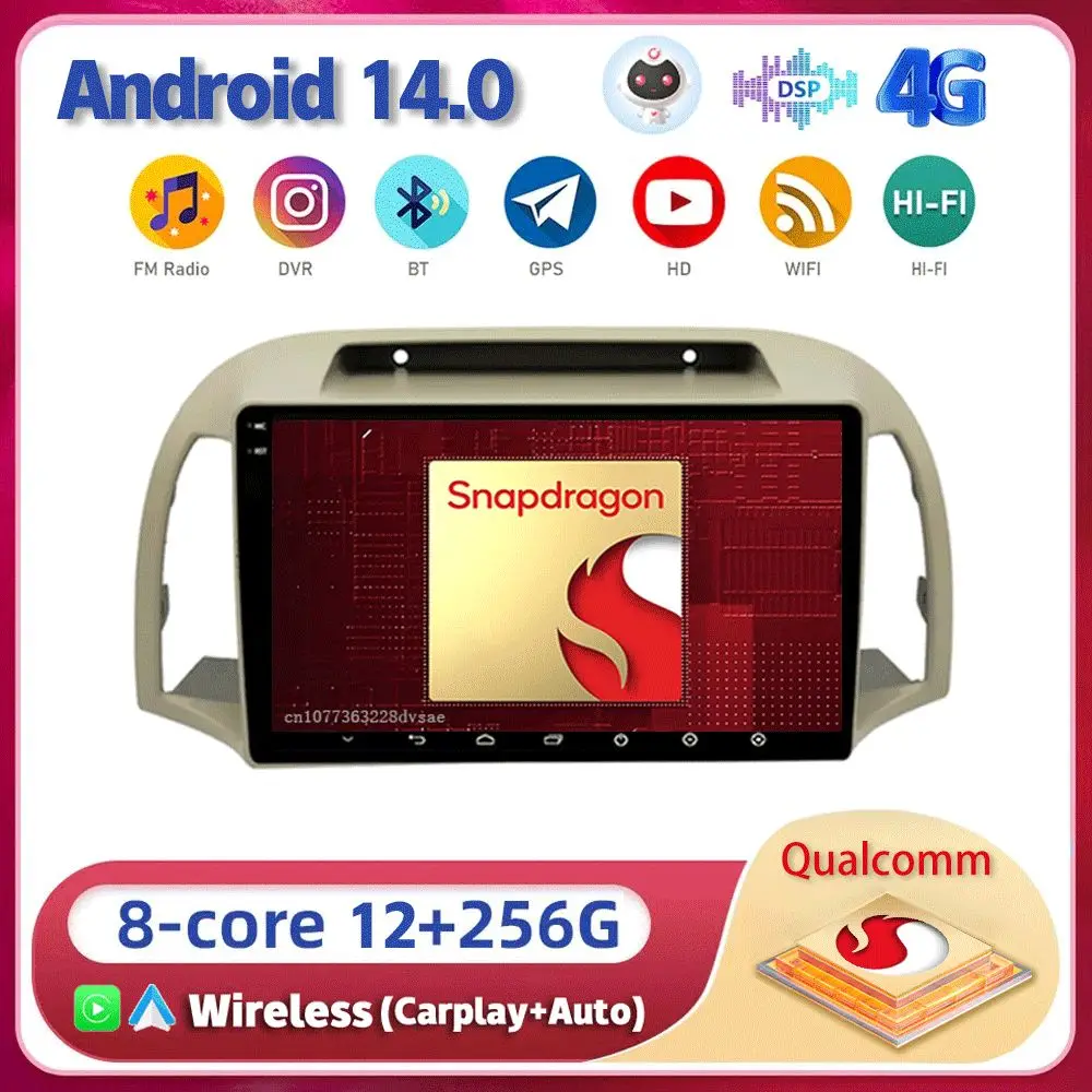 

Android 14 Carplay WIFI+4G For Nissan March Micra K12 2002 2003 2004-2010 Car Radio Multimedia Player GPS Stereo 2din Head Unit