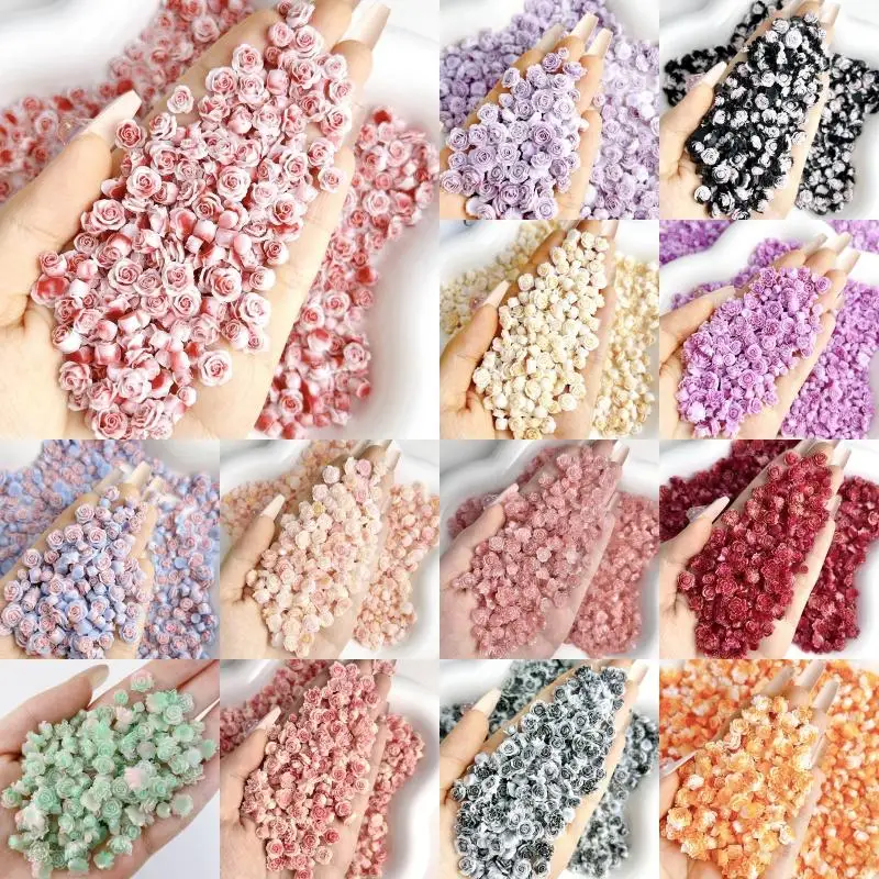 50pcs Luminous Mixed Resin Rose Flower Nail Art Charms DIY Simulated Flower Series Nail Art Decoration Manicure DIY Crafts