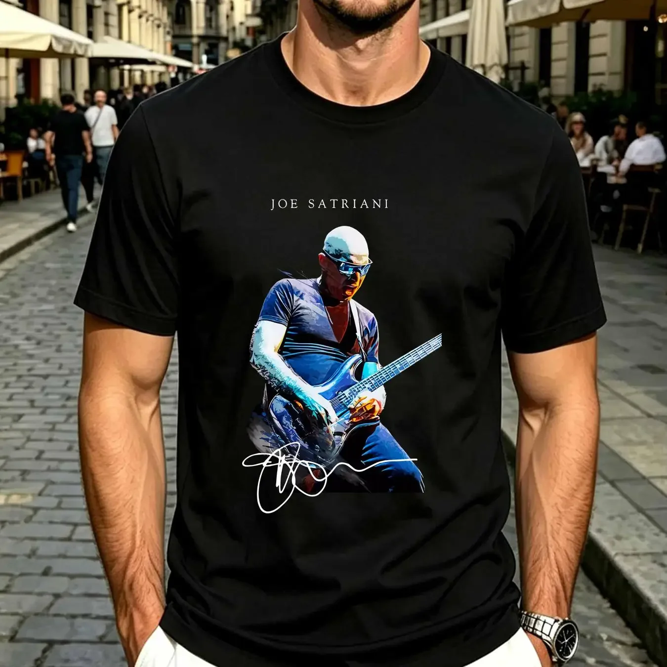 washed T Shirt Rare Joe Satriani Signature For Fan Black All Size HE763 vintage Washed Comfortable Versatile Stylish streetwear
